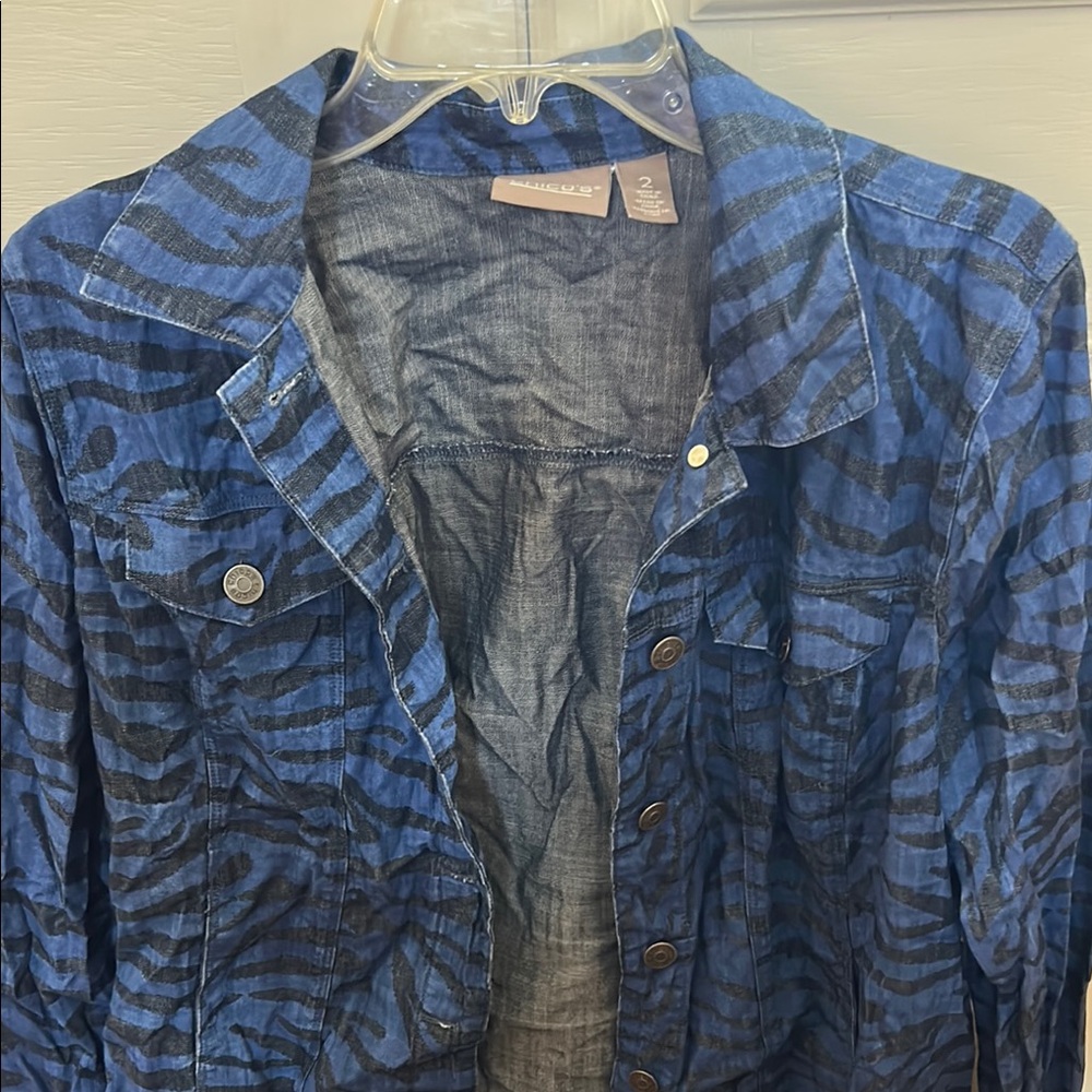 Blue Zebra Print Denim Jacket
